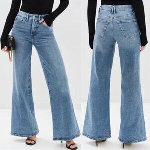 Good American 14/32 Indigo Denim Good Waist Palazzo Jeans High Rise Wide Leg 90s
